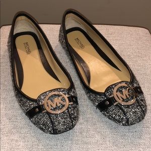Michael Kors Size 8 Black and White Tweed Flats